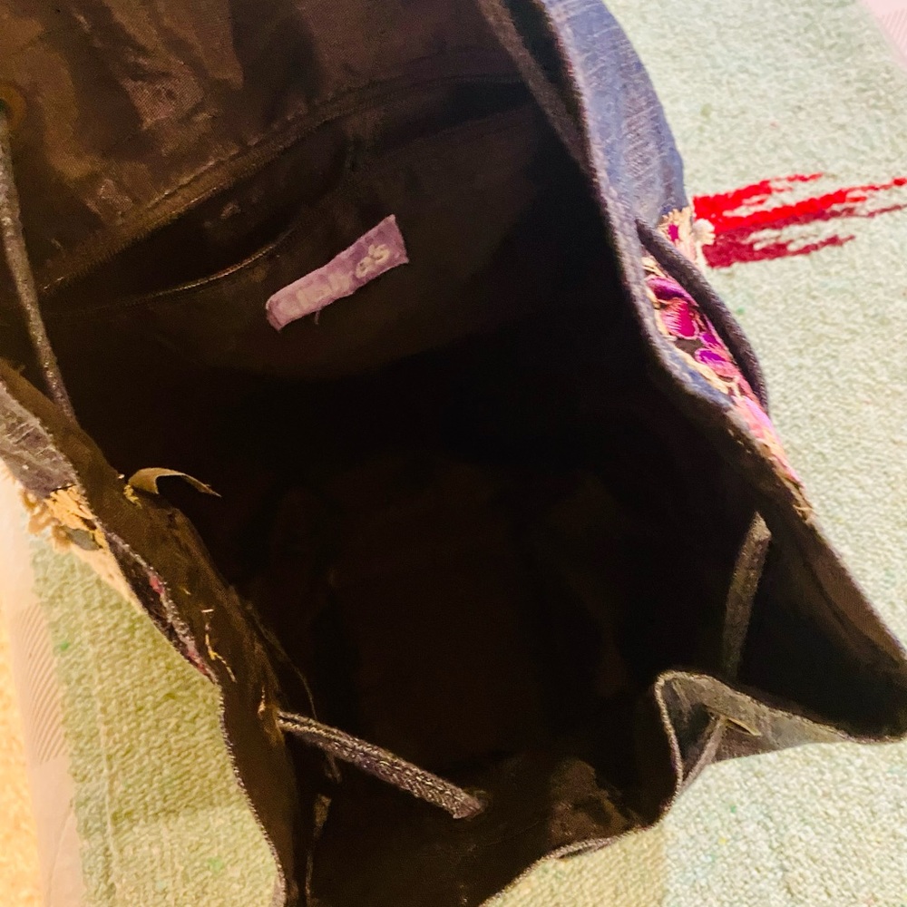 Claire's Denim Backpack with Lace and Floral Embroidery - Picture 8 of 12